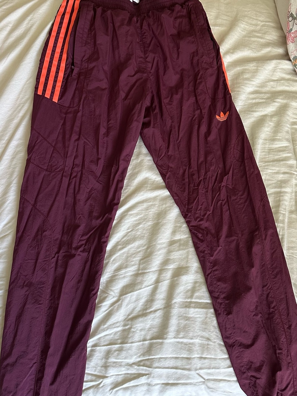 Adidas Burgundy Track Pants with Pink Accent